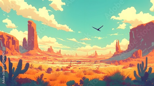 A digital landscape featuring a western desert scene, perfect for nature and outdoor themed illustrations photo