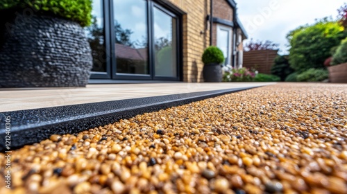 Unique patterns in resin bound gravel driveway. photo