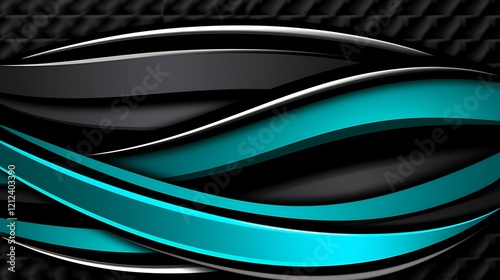 Abstract teal and black wavy design on dark textured background.