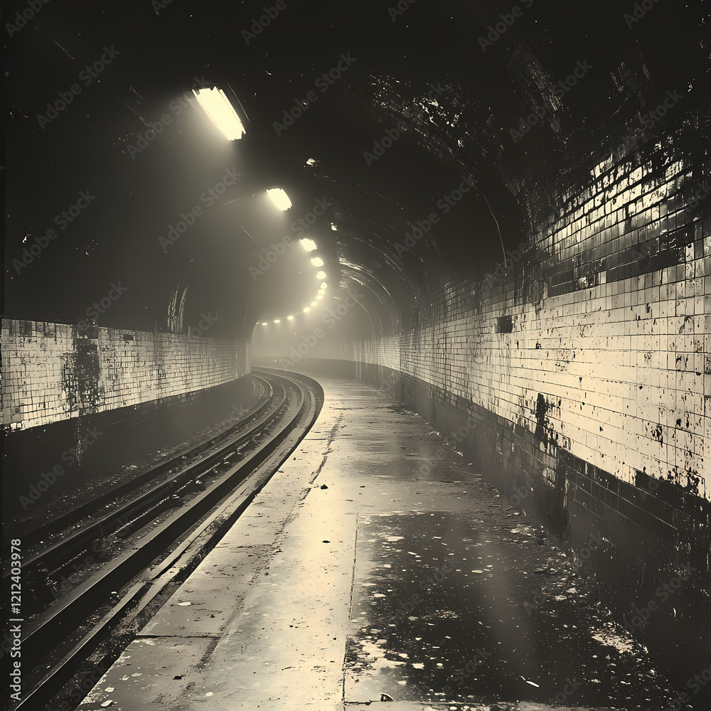 Fototapeta premium A single-track underground station that has been abandoned