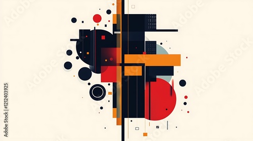 Abstract geometric shapes composition; dynamic interplay of colors and forms; modern design; potential use as background or graphic element photo