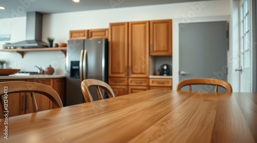 Warm Kitchen Table  A Rustic Wooden Table in a Modern Kitchen Setting