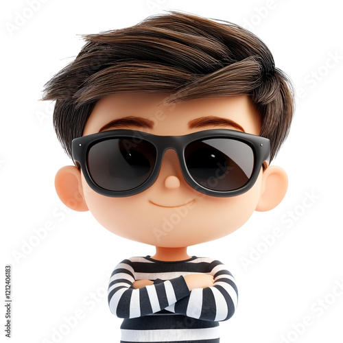 Cool 3D Cartoon Boy, Sunglasses, Striped Shirt