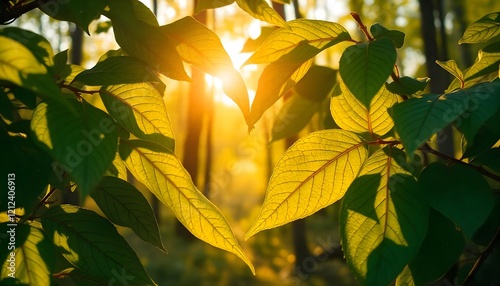 Sunlight filtering through leaves in forest creating a natural heart shape