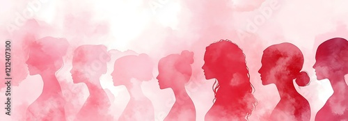 Watercolor girl women feminine International Women's Day banner background black africa ladies silhouette digital art (8) Image
