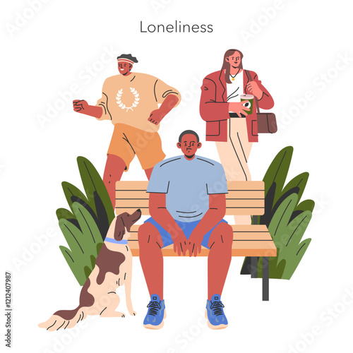 Men Midlife Crisis. Flat Vector Illustration