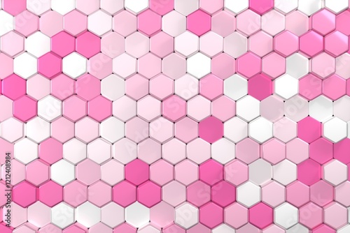 Hexagon white and pink Background, Valentine's day 3d render