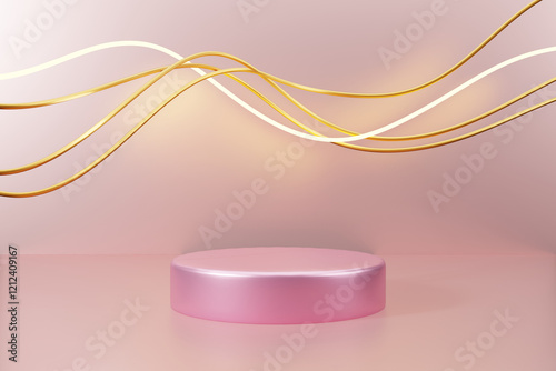 Pink podium with gold line on pink background 3d render.png