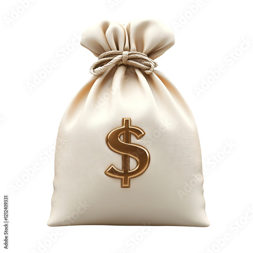 Gold Dollar Money Bag, Wealth, Finance, 3D Render