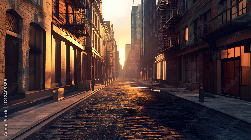Obraz premium empty street in SoHo at sunrise, New York City urban landscape