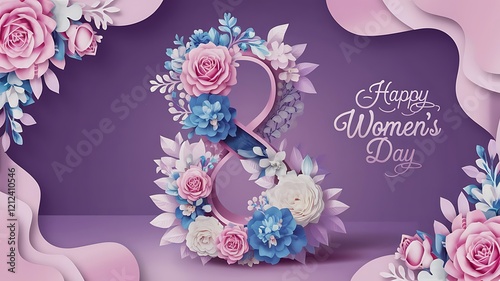 paper craft International Women's Day floral arrangement number 8 shape feminine female rights Image