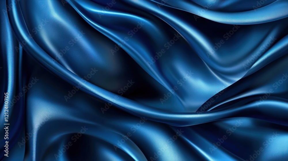 Fototapeta premium Deep blue silk drapes, elegant folds, studio backdrop, textile design