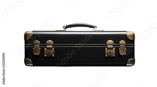 Luxury Black Leather Suitcase, Gold Accents