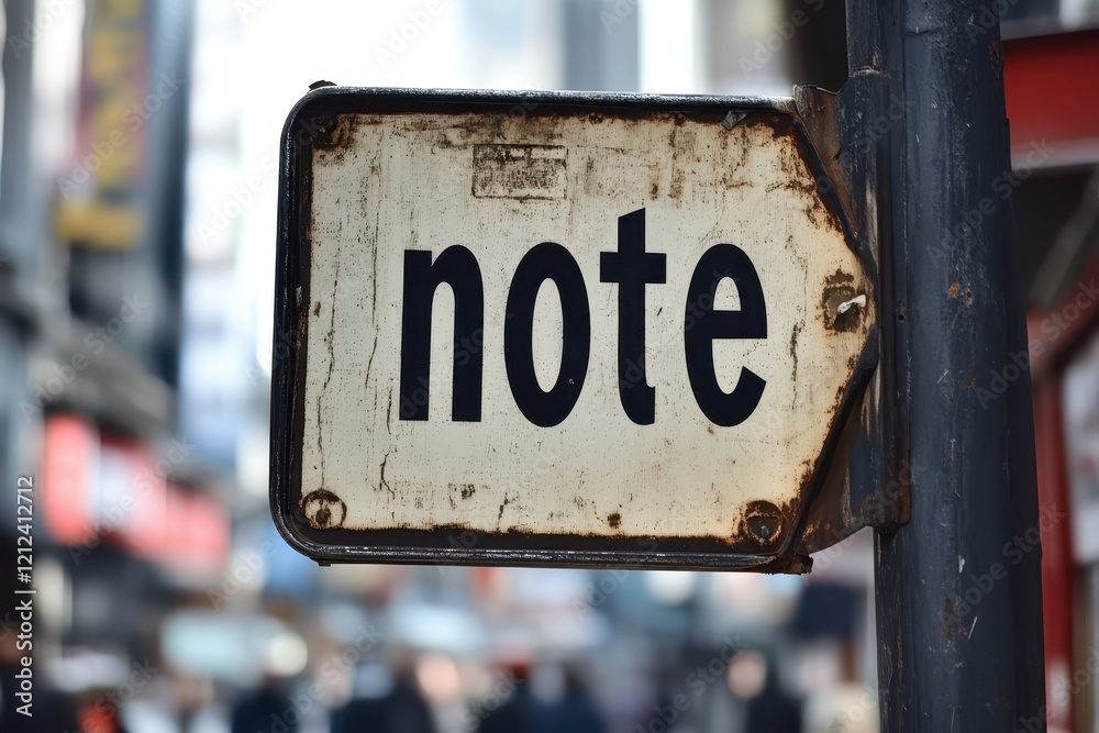 A worn and weathered metal sign displaying the word A worn and weathered metal sign displaying the word