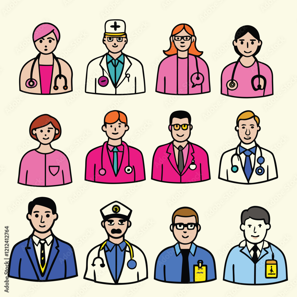 Medical doctor icon 12 different collection set vector design Medical doctor icon 12 different collection set vector design