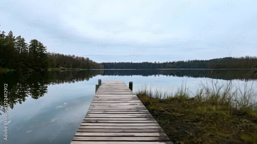 A dock is on the water with a view of the lake A dock is on the water with a view of the lake