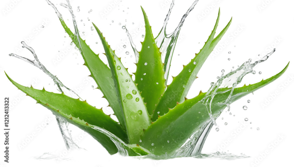 Fresh aloe vera leaves splashing in aloe vera juice png Fresh aloe vera leaves splashing in aloe vera juice png
