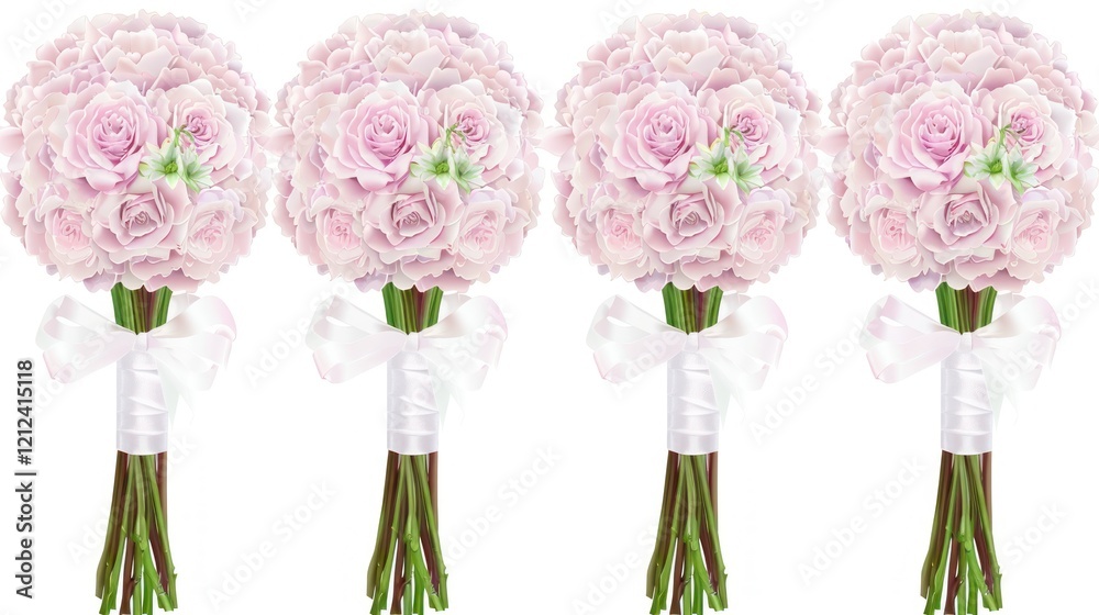 Obraz premium Pink Rose Bouquets with Satin Ribbons Perfect for Weddings, Events, or Celebrations Featuring Lush Floral Arrangements and Soft Petals