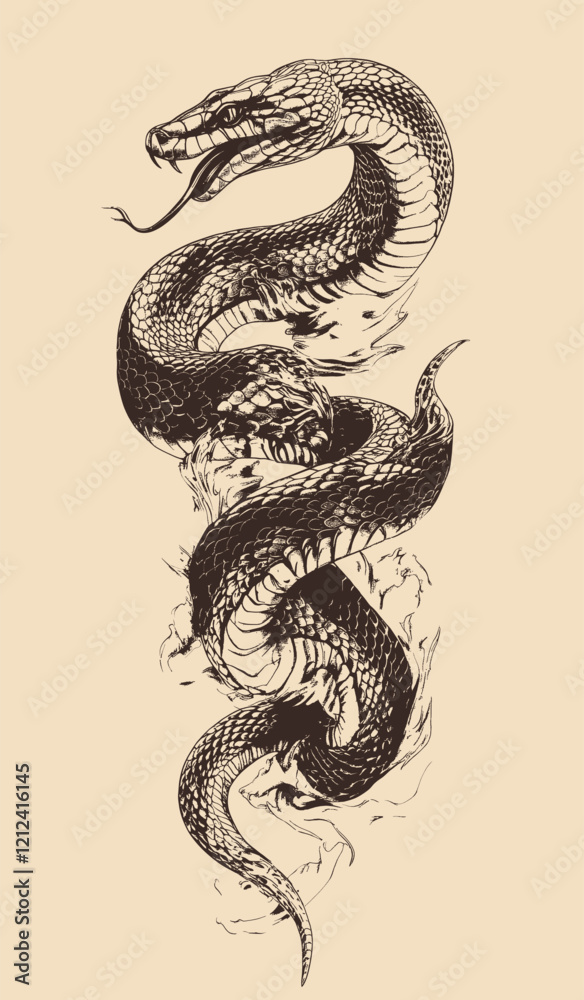 Fototapeta premium Tattoo Design a Cobra Snake Emerging Vector