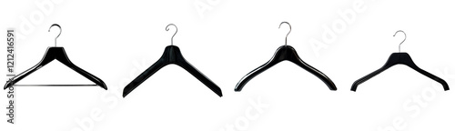 Set of black clothes hanger on transparent background, PNG  photo