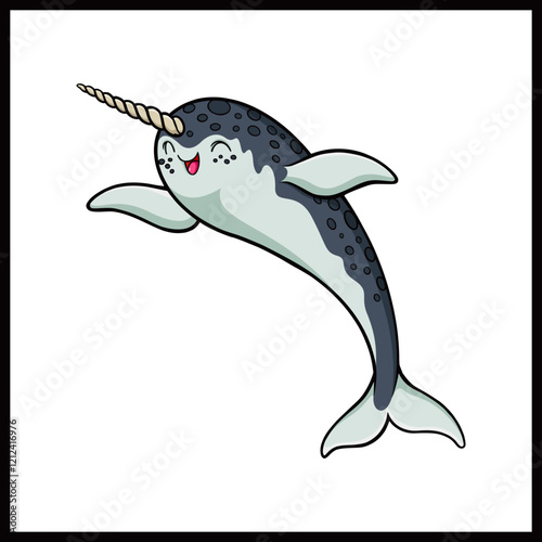 Cartoon narwhal  on white background