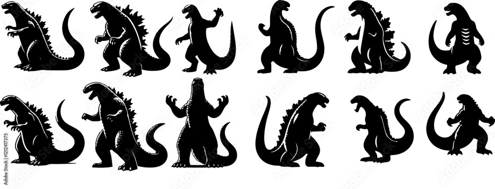 Godzilla Vector Silhouette Icon Logo Set - High-Quality Illustration Godzilla Vector Silhouette Icon Logo Set - High-Quality Illustration
