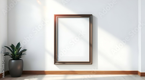 Modern Blank Black Frame Mockup on White Wall.
