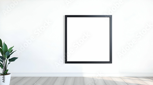 Modern Blank Black Frame Mockup on White Wall.