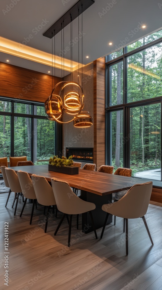 Contemporary dining experience featuring led accents in a modern vertical room surrounded by nature interior design elegant ambiance Contemporary dining experience featuring led accents in a modern vertical room surrounded by nature interior design elegant ambiance