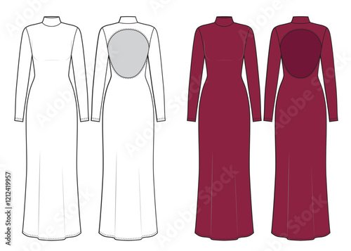 Elastic fit maxi dress with a cutout on the back