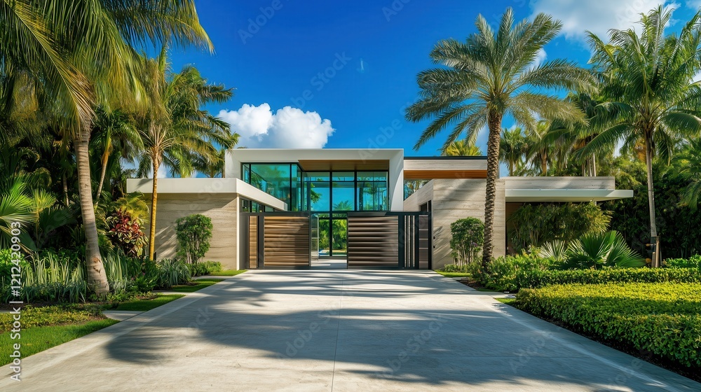 A sleek, modern automatic aluminum gate stands tall, providing security and elegance while protecting a luxurious tropical villa surrounded by lush greenery. A sleek, modern automatic aluminum gate stands tall, providing security and elegance while protecting a luxurious tropical villa surrounded by lush greenery.