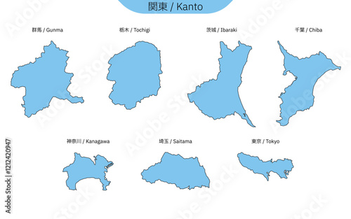 関東地方の地図（線画）