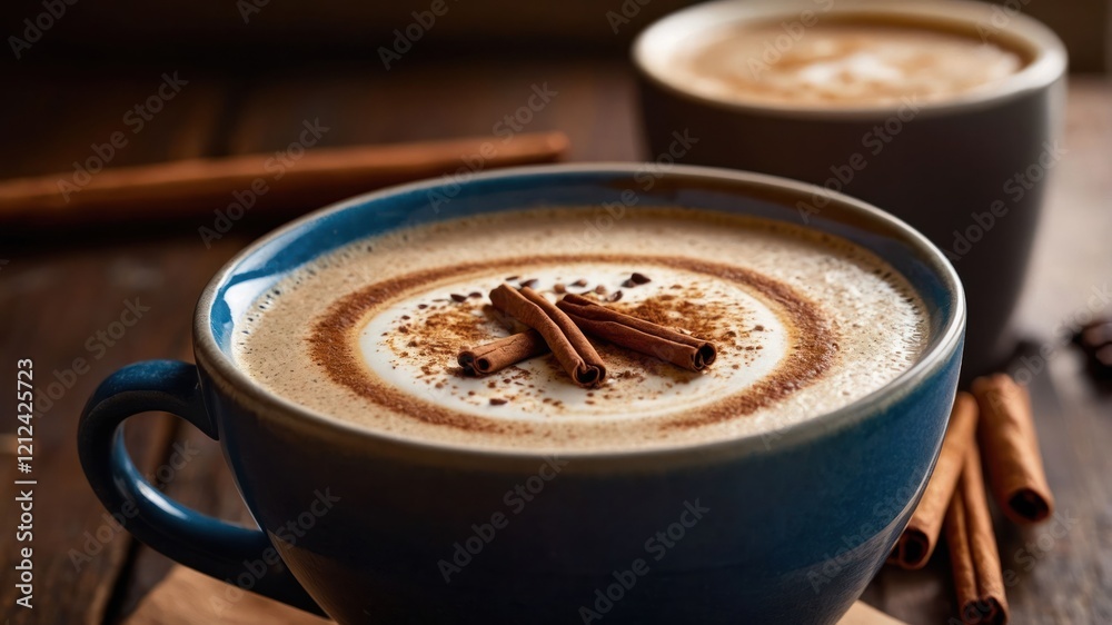 A cozy coffee scene with cinnamon and a creamy latte design. A cozy coffee scene with cinnamon and a creamy latte design.