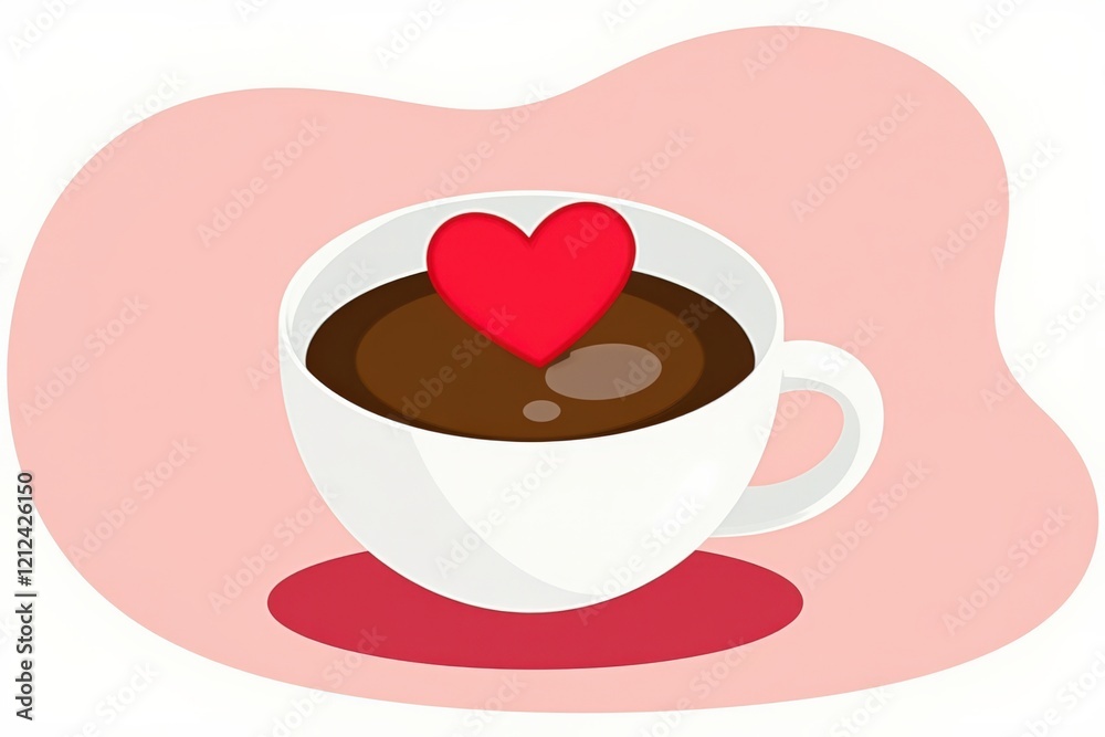 Charming Illustration of a Heart-Shaped Coffee Cup Over a Soft Pink Background Perfect for Celebrating Love and Affection for Coffee Enthusiasts Charming Illustration of a Heart-Shaped Coffee Cup Over a Soft Pink Background Perfect for Celebrating Love and Affection for Coffee Enthusiasts