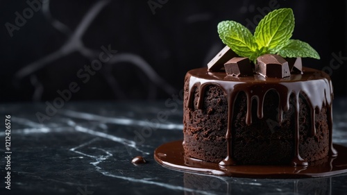 Wallpaper Mural A rich chocolate cake with mint leaves and chocolate pieces on a marble surface. Torontodigital.ca