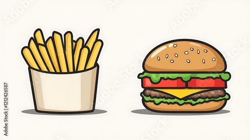 Cartoon french fries and hamburger illustration photo