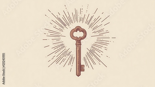 Vintage key graphic, radiating light, potential unlock concept photo