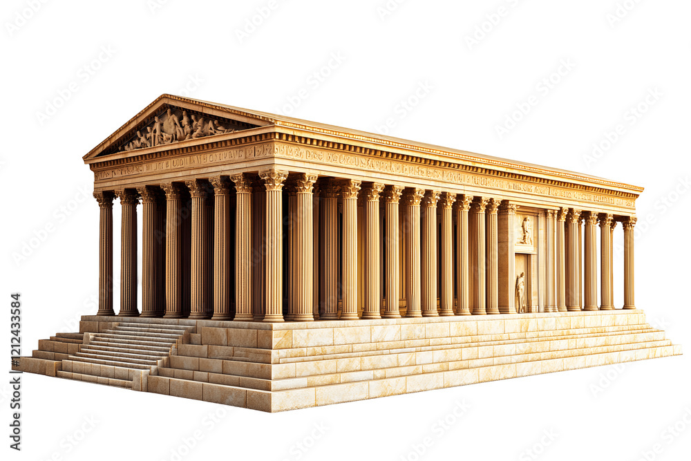 Fototapeta premium Ancient Temple: Columns, Frieze, and Steps with Transparent Background