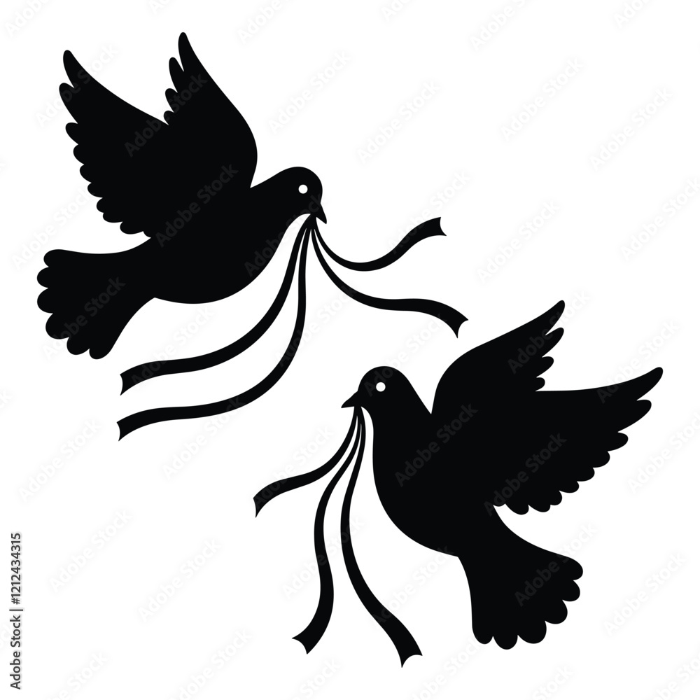 Obraz premium A Doves with ribbons vector with white background 