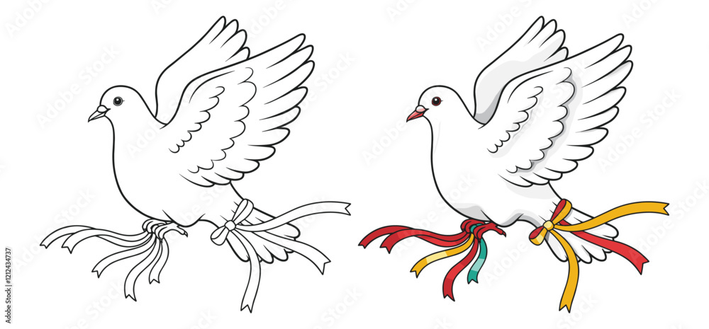 Obraz premium A Doves with ribbons vector with white background 