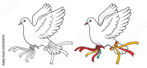 A Doves with ribbons vector with white background 