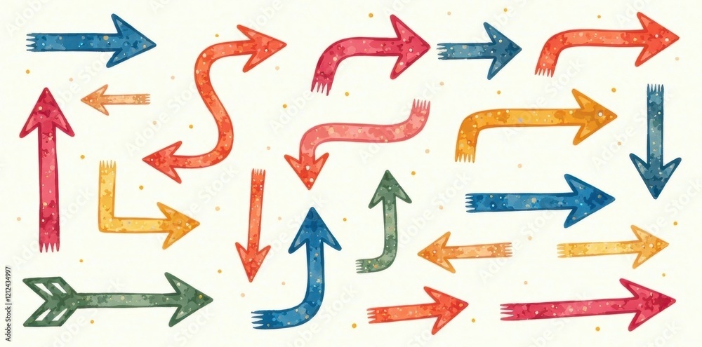 Collection of whimsical hand-drawn vector arrows, different shapes and sizes , journey, pack, path Collection of whimsical hand-drawn vector arrows, different shapes and sizes , journey, pack, path