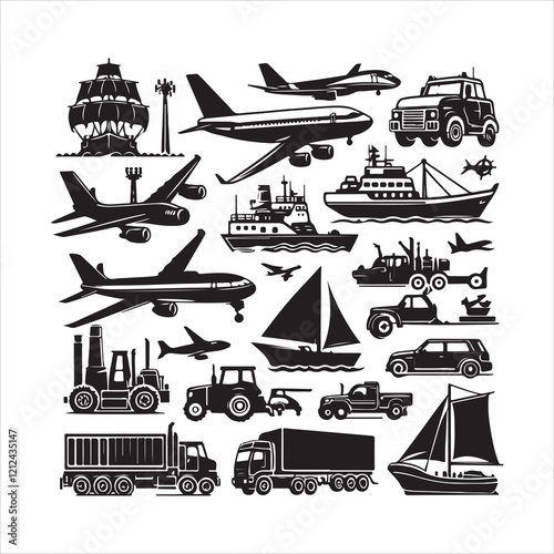 Transportation silhouette vector. Transportation icon. Transportation logo vector illustration