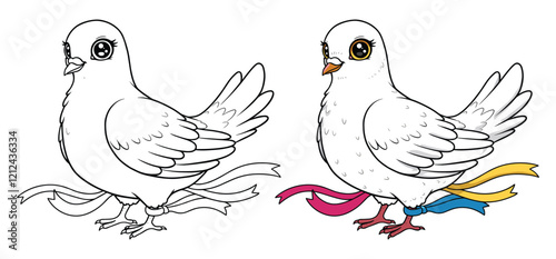 A Doves with ribbons vector with white background 