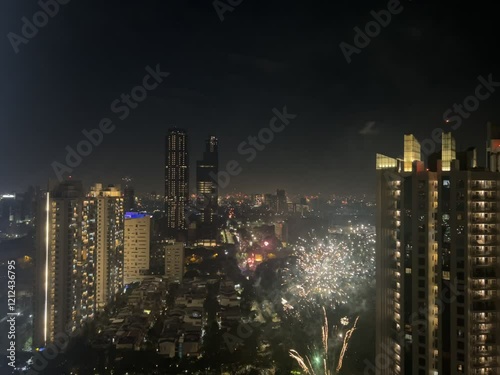 Wallpaper Mural New Year's Eve celebration in Kemayoran Jakarta with beautiful lights from high-rise buildings and fireworks at night Torontodigital.ca