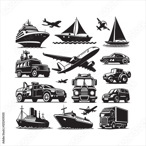 Transportation silhouette vector. Transportation icon. Transportation logo vector illustration