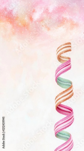 Colorful ribbon spirals against a soft pastel background. photo