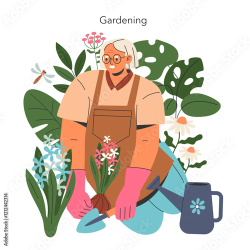 Pensioners Cope With Loneless. Flat Vector Illustration