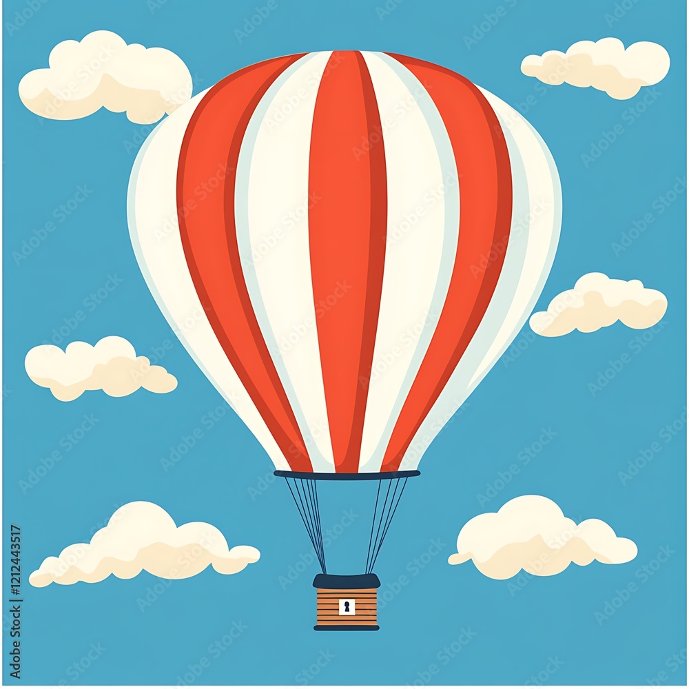 Obraz premium Cartoon hot air balloon in sky, leisure activity, clouds