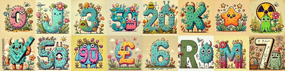 Naklejka premium Spring monsters Lettering Typeface. AI generated illustration